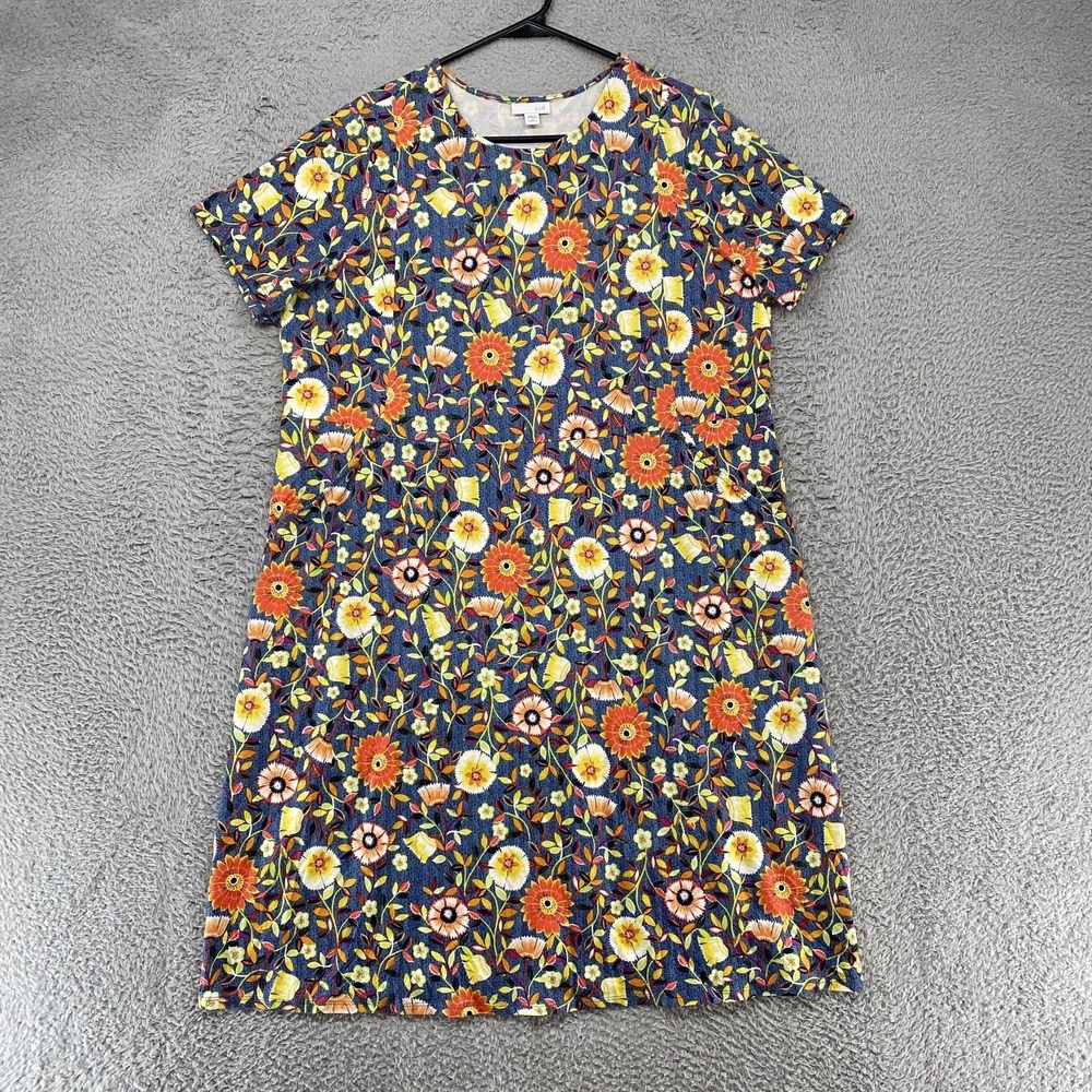 J. Jill Dress Womens 1X Colorful Floral Jersey Shift T Shirt Stretch Summer Soft